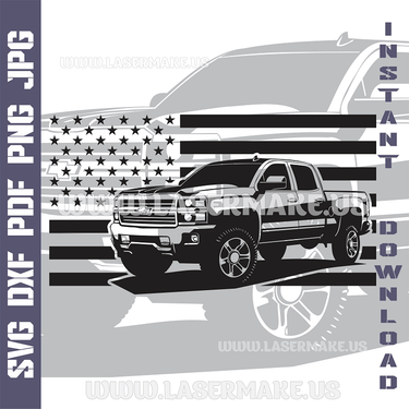 Chevrolet Silverado with American Flag SVG laser ready files - 3DWave.us